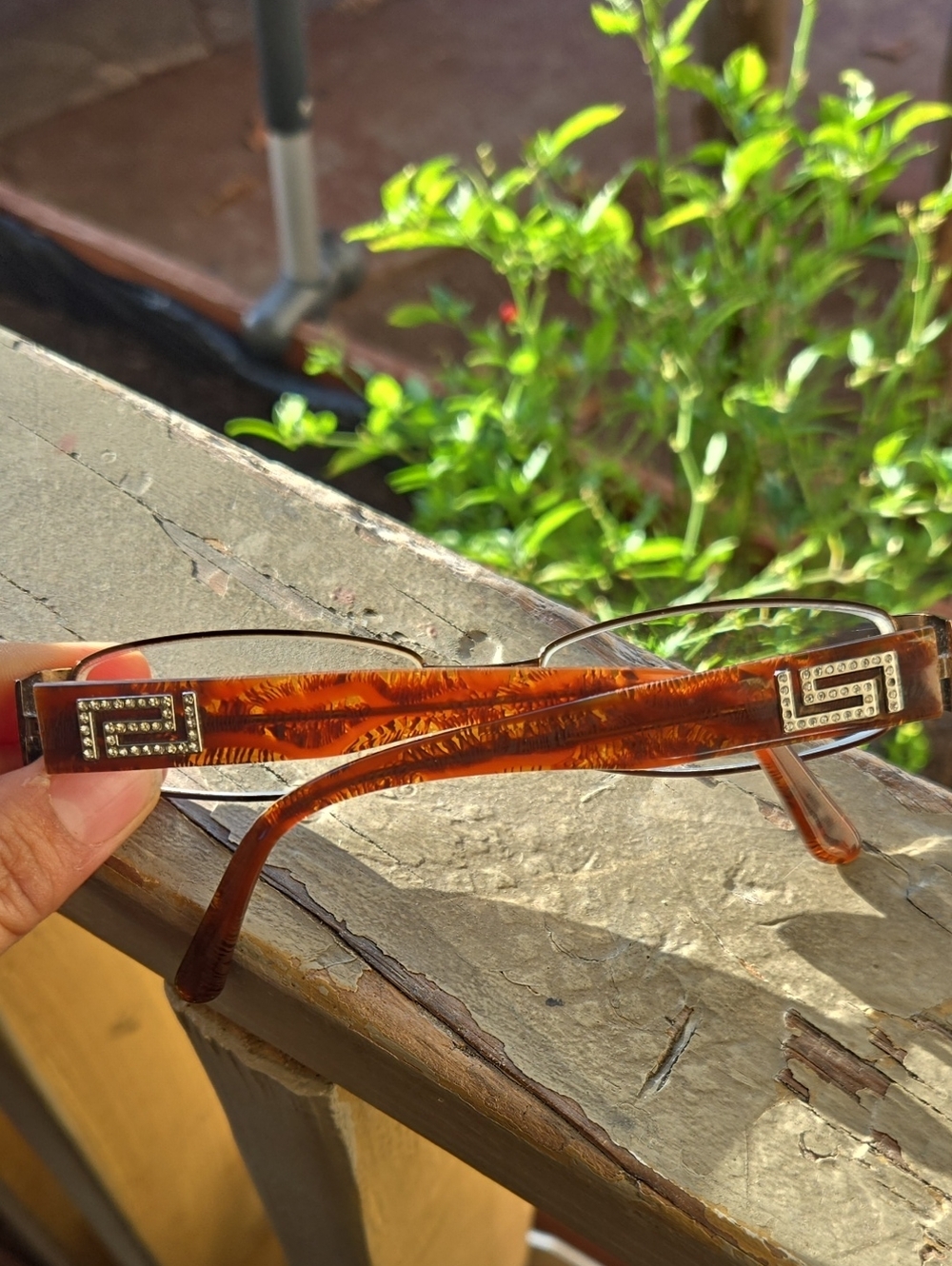 Versace Brown Greek Key Crystal Eyeglasses Frames